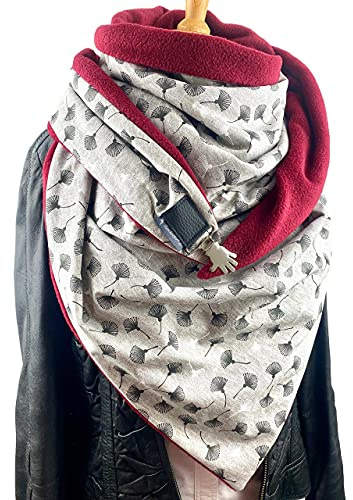 XXL Dreiecksschal Damen Pusteblume Wendeschal Grau Weiß Schwarz Bordeaux