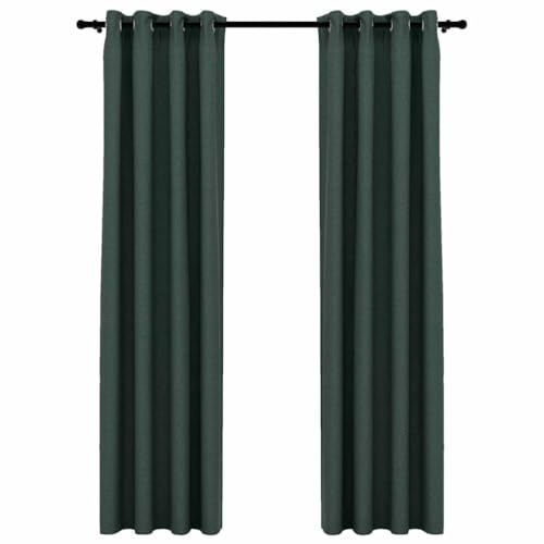 vidaXL 2X Vorhang Verdunkelung mit Ösen Leinenoptik Verdunkelungsvorhang Kräuselband Thermo Gardine Blickdicht Vorhänge Grün 140x245cm