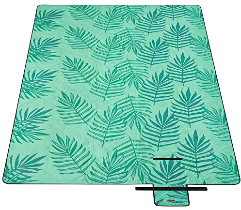 SONGMICS Coperta Picnic, 300 x 200 cm, Grande, Telo da Campeggio, Parco, Giardino, Spiaggia, Strato Impermeabile, Lavabile in Lavatrice, Pieghevole, Motivo a Felce e Verde GCM083C02