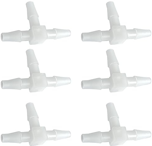 JoyTube Plastic 1/4 ID Hose Barb Fittings, Equal Barbed Tee Pipe Connectors 3 Way Joint Splicer Mender Union Adapter for Boat Aquarium, Pack of 6
