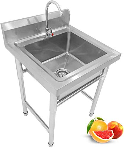 Edelstahl Spülschrank Spültisch,Küchenspüle Bodenstehende Gemüsespüle Mit Ständer, Gewerbliche Küchenspüle, Einfach Zu Montieren Für Gewerbliche Garten Garage-50×50×80cm