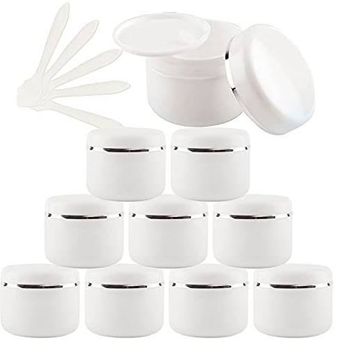 TIANZD 20 Pezzo Barattolo Vuoto di Plastica Bianca da 250 ml con Nastro d'argento Barattolo di Cosmetico Contenitore per Prodotti di Cosmetica Creme Balsami Labbra con 5x spatole