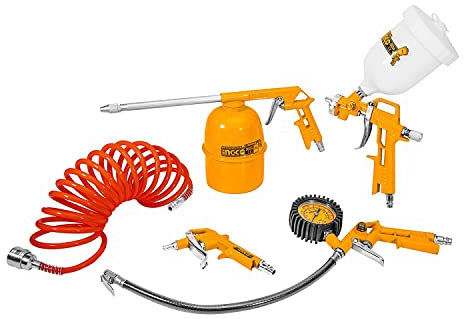 Ingco Akt0053 Kit Accessoires Pour Compresseur Outils À Air Comprimé 5 Pièces Aérographe Pistolet Pulvérisateur Gonflage Lavage Soufflage