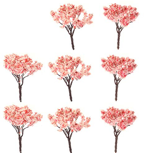 TOPBATHY 10 Arbres Cerisier Miniatures 4X4X2.6 Pouces Décoration Paysage Maquette avec Fleurs Roses pour Diorama Aménagement Maison Et Bureau