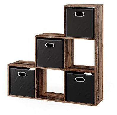 Vicco Treppenregal, Antikholz, 107.2 x 107.8 cm mit 4 Faltboxen