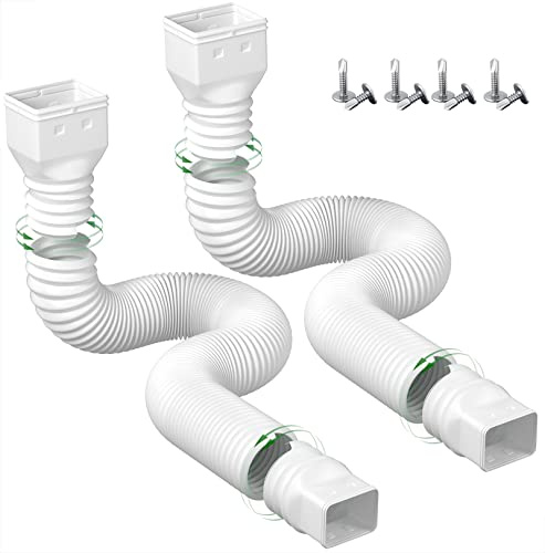 2 Pack Rain Gutter Downspout Extensions Flexible,Drain Downspout Extender Connector 21-68,Screws for Included,White