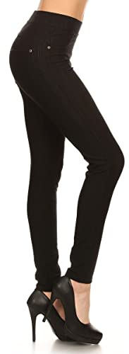Leggings Depot Women's Cotton Blend Stretch Pull-on Jeggings Casual Pants with Pockets (Black, X-Large)