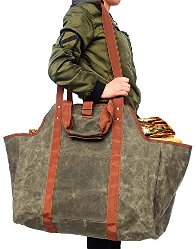 Kaminholzträger Holzhalter Brennholz Indoor Kamin Holzträger für Brennholz Brennholz Regal Brennholz Tragetasche Leder Holzträger für Brennholz Brennholz Eimer (Grün)