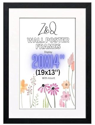 Z&Q Black Picture Frame with White Mount 20x14'' (19x13'') Print Wall Poster Frame - Portrait and Horizontal Wall Hooks Photo Frame for Display Pictures-Jigsaw Puzzle-Art Work