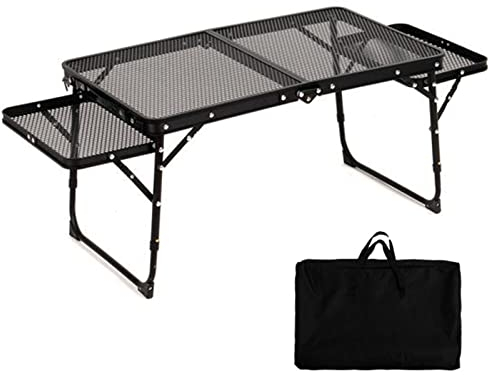 Multifunktionaler Camping-Klapptisch für den Außenbereich aus Aluminium mit ausziehbarem Gitter, höhenverstellbarer tragbarer Desktop-Picknicktisch mit Griff für Camp-BBQ-Party, Schwarz (Größe: 70