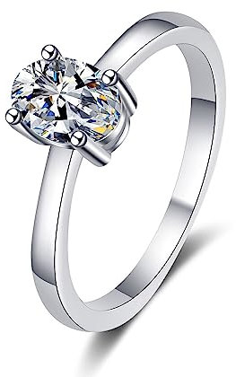 Bandring Silber 925 Damen, Damen Ringe Modeschmuck Weißes Gold Zirkonia Oval Geschenkring Zum Geburtstag Größe 52 (16.6)