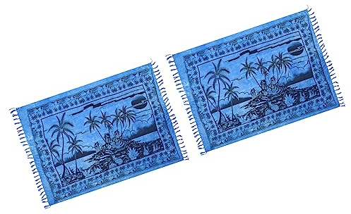 Pareo Sarong Strandtuch Damen - Wickelrock Strand - Handtuch Blickdicht als Wickeltuch oder Handtuchkleid und Wickelkleid Damen - Handarbeit aus Fair Trade Herstellung Batik Blau 2er Set
