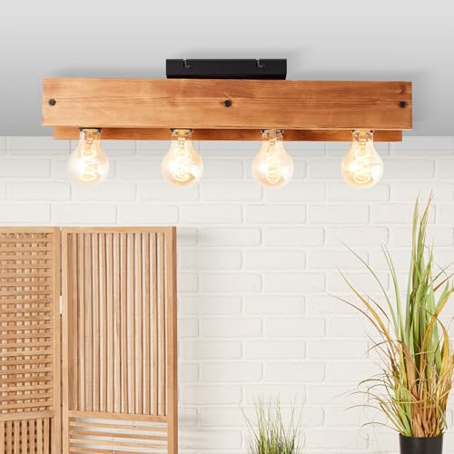 4 flammige Deckenlampe - Deckenleuchte im Landhaus Stil - 12 cm Höhe - 60 | Deckenlampe, 12 cm Höhe, 60 cm Länge, 4 x E27, max. 42 W, Metall/Holz