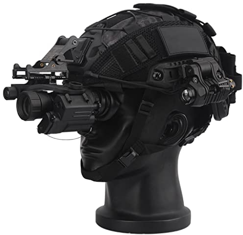 Airsoft Paintball Taktisches Helmset, Schwarzer Helm Mit PVS-14, NVG Halterung, Helmdeckel, Batterietasche, Etc, Nacht CS Jagdspiel (Color : Set, Size : M)