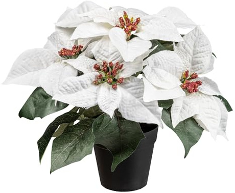 CREATIV green künstlicher Weihnachtsstern im Topf 26cm in weiß I Weihnachtsstern im Topf I Kunstblumen Weihnachten mit 5 realitätsnahen Blüten I künstliche Weihnachtssterne ideal als Weihnachtsdeko