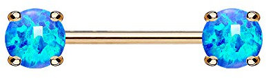 Taffstyle Piercing Schmuck Brustwarzenpiercing Brustwarze Intimpiercing Brust Nippel Intim Ohr Ohrpiercing Barbell gerade Hantel Stab mit Opal Perlen Kugel 1,6mm x 12mm x 5mm Roségold Türkis