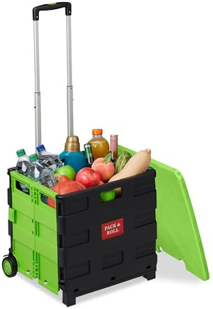 Relaxdays Einkaufstrolley, Klapptrolley mit Rollen & Deckel, Teleskopgriff, bis 35 kg, Faltbare Einkaufshilfe, Farbwahl | Teleskopgriff, bis 35 kg, faltbarer Trolley