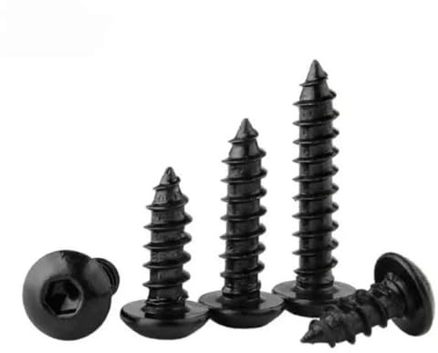 LOEASE 10/20pcs M5 M6 Hex Hexagon Socket Screw Black Carbon Steel Round Head Self-Tapping Wood Screws (Color : 40mm, Size : M6-10pcs)