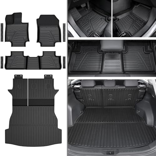 JOULARISE Floor Mats Set for Toyota RAV4 2019-2025 (Include Hybrid), Extra Door Sill Guards, TPE All Weather Cargo Mat Backrest Mat Cargo Liner Car Accessories (Trunk Mat with Backrest Mat+Floor Mat)