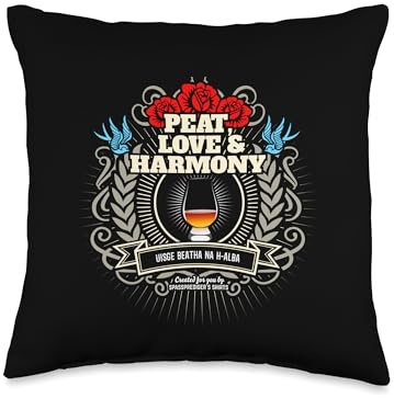 Sophisticated Whisky Drinker Designs Quote Peat, Love & Harmony Cool Whisky Throw Pillow, 16x16, Multicolor