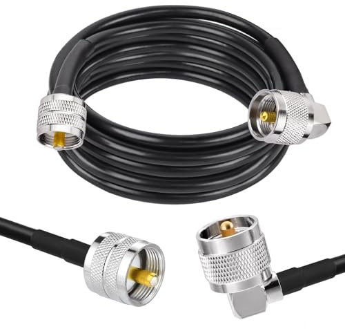 Superbat CB koaxialkabel – RG58 UHF PL-259 kabel 5 m, högervinklad CB-antenner, överbryggningskabel för CB-radio, HAM-radio, antennanalysator, SWR Meter Dummy Load etc.