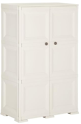 Chaduof Kunststoffschrank 79x43x125 cm Holzdesign Weiß, Lagerschrank, Kunstoffschränke, Putzmittelschrank, Beistellschrank, Geräteschrank, Mehrzweckschrank