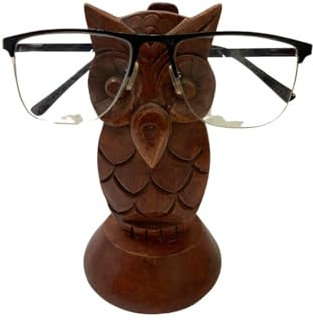 FLFWLASS Brillenhalter mit Eulen-Motiv, aus Holz, für Büro, Schreibtisch, Heimdekoration, handgefertigter Brillen-Halter, Präsentationsständer, Braun