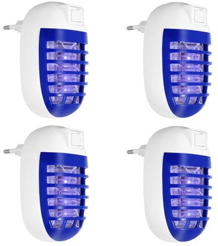 4PCS Lampada Antizanzare Elettrica, Anti Zanzare Mosche Elettrico da Presa con Luce UV LED, Atossica e Sicur, Risparmio Energetico Elettroinsetticida, Ammazza Insetti Lampada Notte Notturna Casa