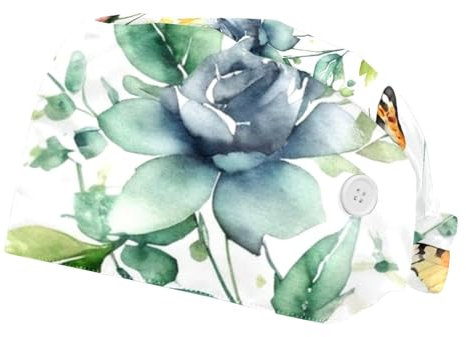 FQURFHY 2 Stücke，OP-Hauben für Frauen，Herren OP-Haube，Pflege-Haarnetz,Für die Küche,Schmetterling Blätter Blume,