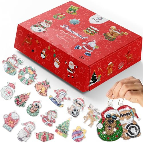 La Manuli 5D Diamond Painting Weihnachten Bastelset Weihnachten für Kinder, Weihnachten Diamond Painting Anhänger, DIY Diamantmalerei Diamant-Stickerei Schlüsselanhänger (15)