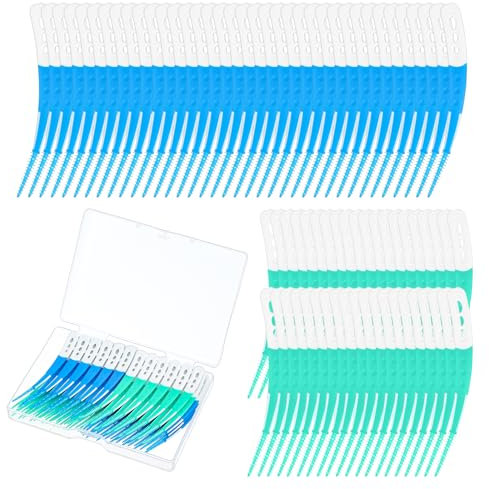 AOZUO 84 Stück Weiche Interdentalbürste, Einweg Zahnzwischenraumbürsten aus Silikon, Zahnseidebürste, Zahnseide Picks mit Aufbewahrungsbox für die Zahnreinigung, gesunde Mundpflege