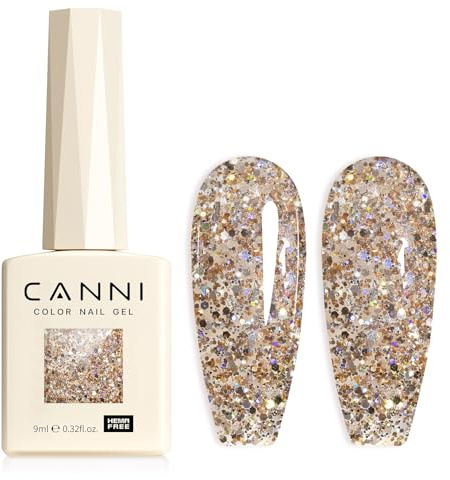 CANNI Smalto Semipermanente per Unghie Glitter Oro del deserto Gel Nail Polish Soak Off UV LED per la manicure e la progettazione delle unghie 9ml