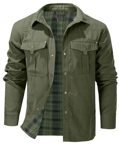 Rousytn Veste chemise en flanelle Western pour homme, vert militaire, Medium