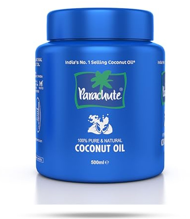 Parachute 100% Pure Coconut Oil 500ml Jar | Natural & Cold-Pressed | For Hair & Skin Care | Versatile Use | Rich in Nutrients | Free from Additives
