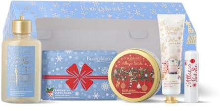 Bottega Verde - Cassetta del Natale, Confezione Regalo con Balsamo Labbra 5 ml, Bagnodoccia 100 ml, Burro Corpo 50 ml, Saponetta 150 g, Crema Mani 30 ml, in un Originale Cofanetto, Idea Regalo