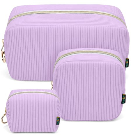 3 Stück Kosmetiktasche Kleine Make up Tasche Verdickt Cord Schminktasche Kulturtasche Große für Damen Mädchen Frauen Reisetasche Tragbare Kulturbeutel Set Kosmetik Parfüm Tasche Organizer(Lila)