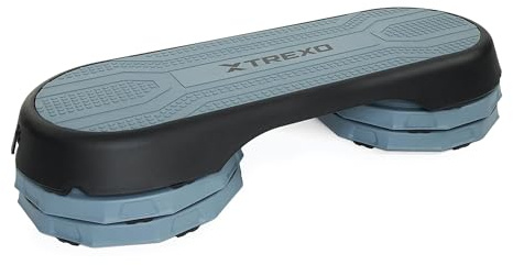 TREXO Marche d'aérobic 107x 42 cm Pour le cardio et le fitness Hauteur ajustable 10-15-20 cm Durable en polypropylène et TPR Marche d'aérobic de haute qualité jusqu'à 250 kg Gris