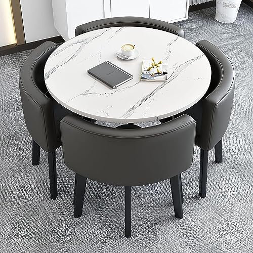 Runde Esstischgruppe mit Stühlen, platzsparende Möbel für Ess-, Wohn- und Konferenzräume, modernes Design für Lounge- und Empfangsbereiche