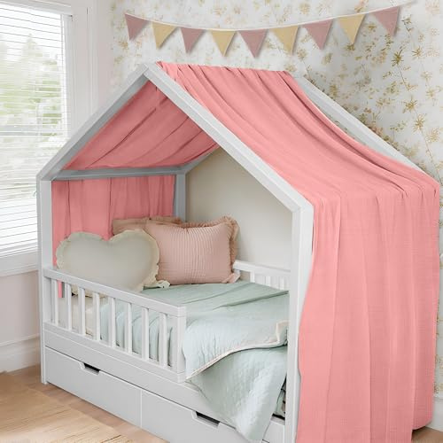 ToxyJopy Hausbett Himmel aus 100% Musselin Baumwolle – Handgemachte Hausbett Deko mit Stoffvorhang – Betthimmel für Hausbett