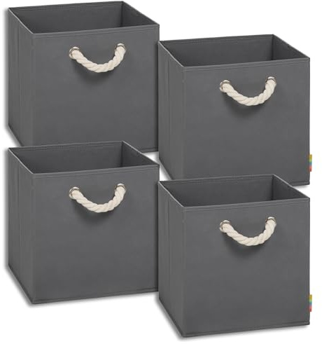 Storanda | 4er Set Aufbewahrungsbox | Kordel Griffband | Stabile & Faltbare Boxen | Regalboxen für Würfelregal Kallax | Ideal für Zuhause & Kinderzimmer | 30x30x30 cm | Anthrazit