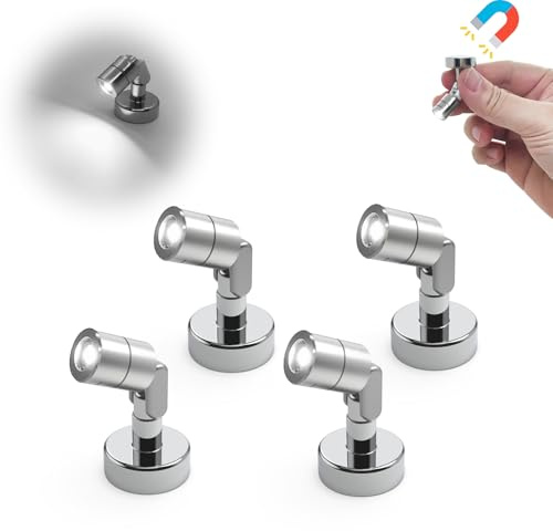 Suzeyar Metal Miniature LED Light,Tiny Spot Lights with Magnet Base,Battery Operated LED Lights,Wireless Miniature Spot Light for Artwork Painting,Jewelry Showcase,DIY Hand Craft (Cool White)