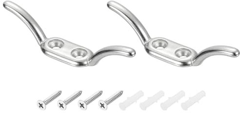 sourcing map 2 Stück 89 x 16 mm Jalousienschnur, Sicherheitsseil, Edelstahlhalter, Fensterschnurhaken mit Schrauben für Vorhänge, Sonnenschutz, Seile, Silber