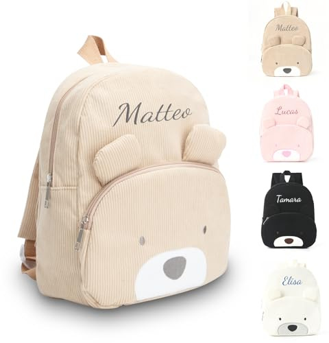 Generisch Personalisierte Kinder Rucksack, Gestickt Rucksack Kleinkind Mit Namen, Kordsamt Kindergartenrucksack Mädchen Und Jungen, Baby Rucksack Kita Für Schule Und Reise 24cm × 31cm