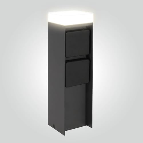 LED Universum - Prise de jardin avec éclairage LED « ADAM 2 » anthracite 4000 K 560 lumens 4,5 W Prise extérieure 27 cm x 7 cm 2 emplacements pour outils de jardin ou éclairage de jardin max. 3680 W