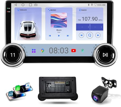 Haudio 10,1 tums bilstereo med trådlös CarPlay & Android Auto, 2 DIN Bluetooth bilradio med bakkamera, spegellänk, röstassistent, AM/RDS/FM, passar alla bilar med dubbel kontrollknapp 2G+64GB