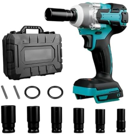 Cordless Impact Wrench, 600Nm (442FT-LBS) Impact Drive, 1/2 Inch Compatible with Makita 18V Battery, Electric Brushless Impact Gun with 6 Socket Set, Tool Case (No Battery)