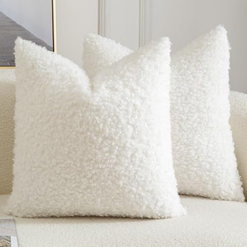Yaertun 2er Set Kissenbezug Teddywolle Faux Pelz Dekorative Kissenbezüge Plüsch Bouclé Sofakissen Couchkissen Dekokissen Zierkissenbezug Deko Kissenhülle Schlafzimmer Wohnzimmer 50x50 cm Cremeweiße