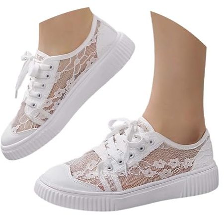 Generisch Festliche Schuhe Damen Weite h flach, Trachten Sneaker Weiss Spitzen Trachtenschuhe Elegant Sommerschuhe Spitze Bestickte Freizeitschuhe Mesh Walkingschuhe Dirndl Oktoberfest 40