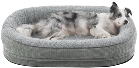 Pawk Large Dog Bed, Orthopedic Memory Foam Dog Beds, Washable Dog Bed, Fits up to 23kg, Four-Sided Neck Pillow, Good for Doberman Pinscher, Sheltie, Border Collie, Australian Herding Dog, Light Grey