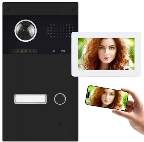 2-Draht Video Türsprechanlage mit Türöffner & Klingel, Videoklingel, Full HD Kamera 170° Weitwinkel, Nachtsicht, 7 Touchscreen Monitor & App-Steuerung, Unterputz, Mattschwarz, EDELEINLASS Modell IC1